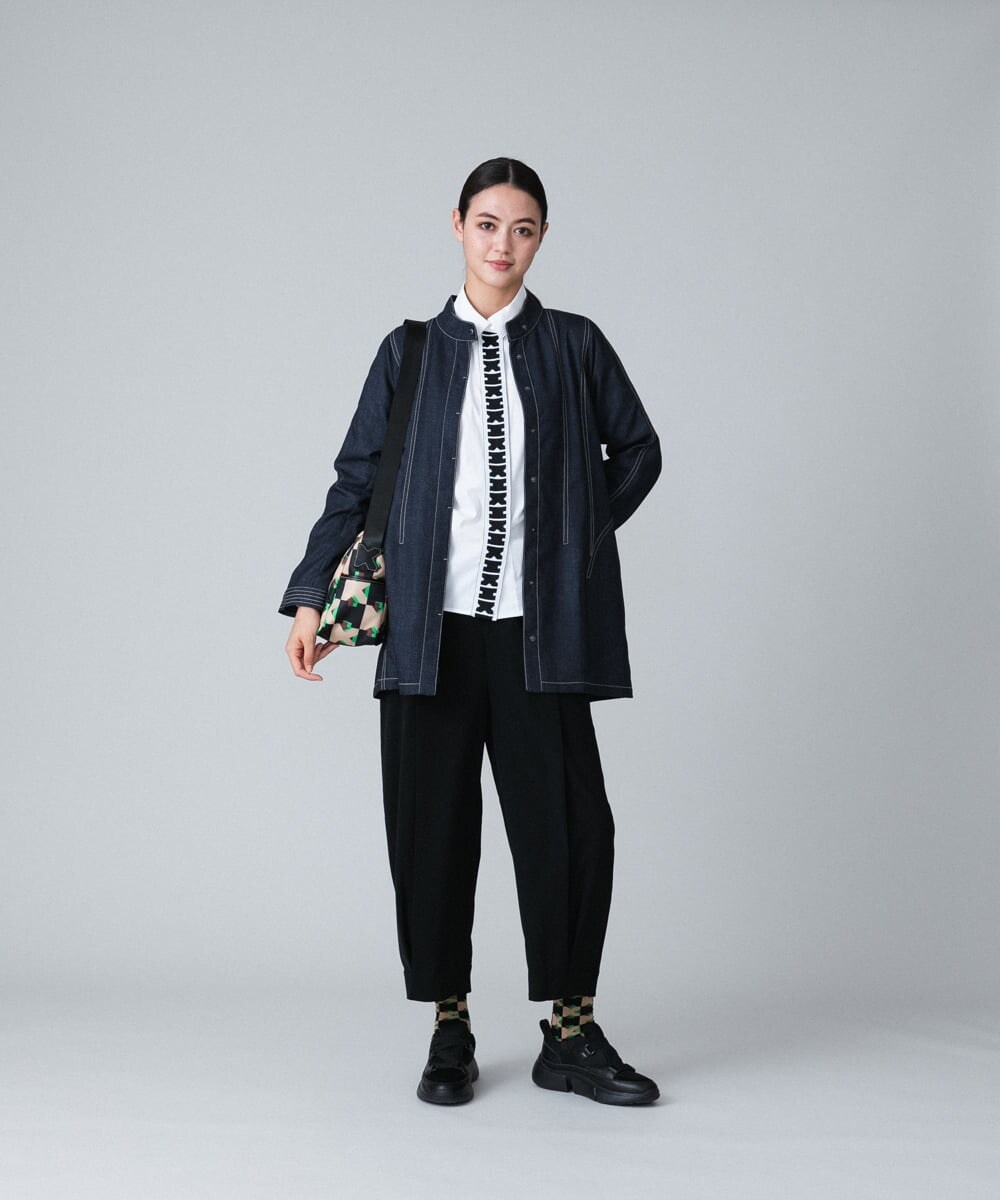 RSBJT30540 TRUNK HIROKO KOSHINO(ヒロココシノ) 【洗濯機で洗える】スタンドカラーデニムライクジャケット ネイビー