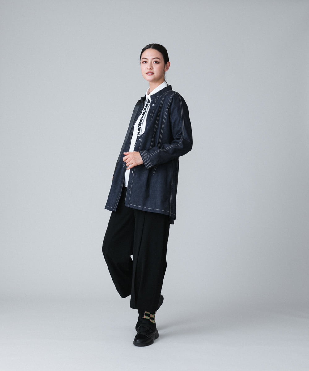 RSBJT30540 TRUNK HIROKO KOSHINO(ヒロココシノ) 【洗濯機で洗える】スタンドカラーデニムライクジャケット ネイビー
