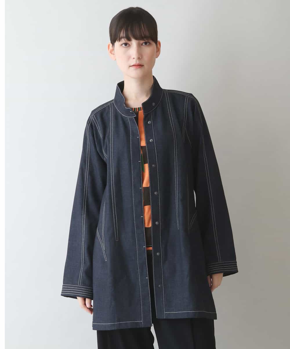 RSBJT30540 TRUNK HIROKO KOSHINO(ヒロココシノ) 【洗濯機で洗える】スタンドカラーデニムライクジャケット ネイビー