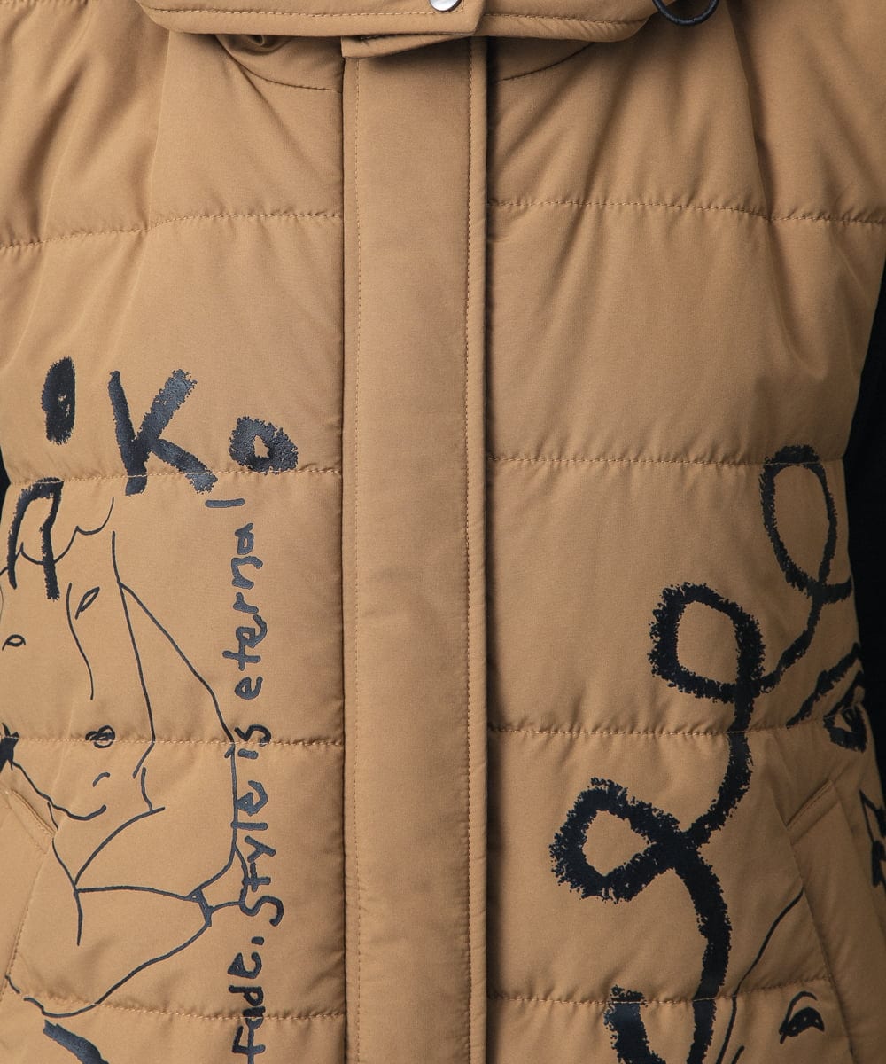 RSDAA17540 TRUNK HIROKO KOSHINO(ヒロココシノ) 手書きモチーフオリジナル中綿ベスト /洗える ブラウン