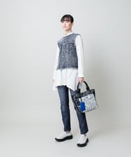 RSDFD22490 TRUNK HIROKO KOSHINO(ヒロココシノ) 立体ストレッチデニムノーカラーベスト/日本製/洗える ネイビー