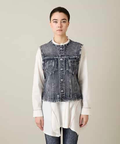 RSDFD22490 TRUNK HIROKO KOSHINO 立体ストレッチデニムノーカラーベスト/日本製/洗える