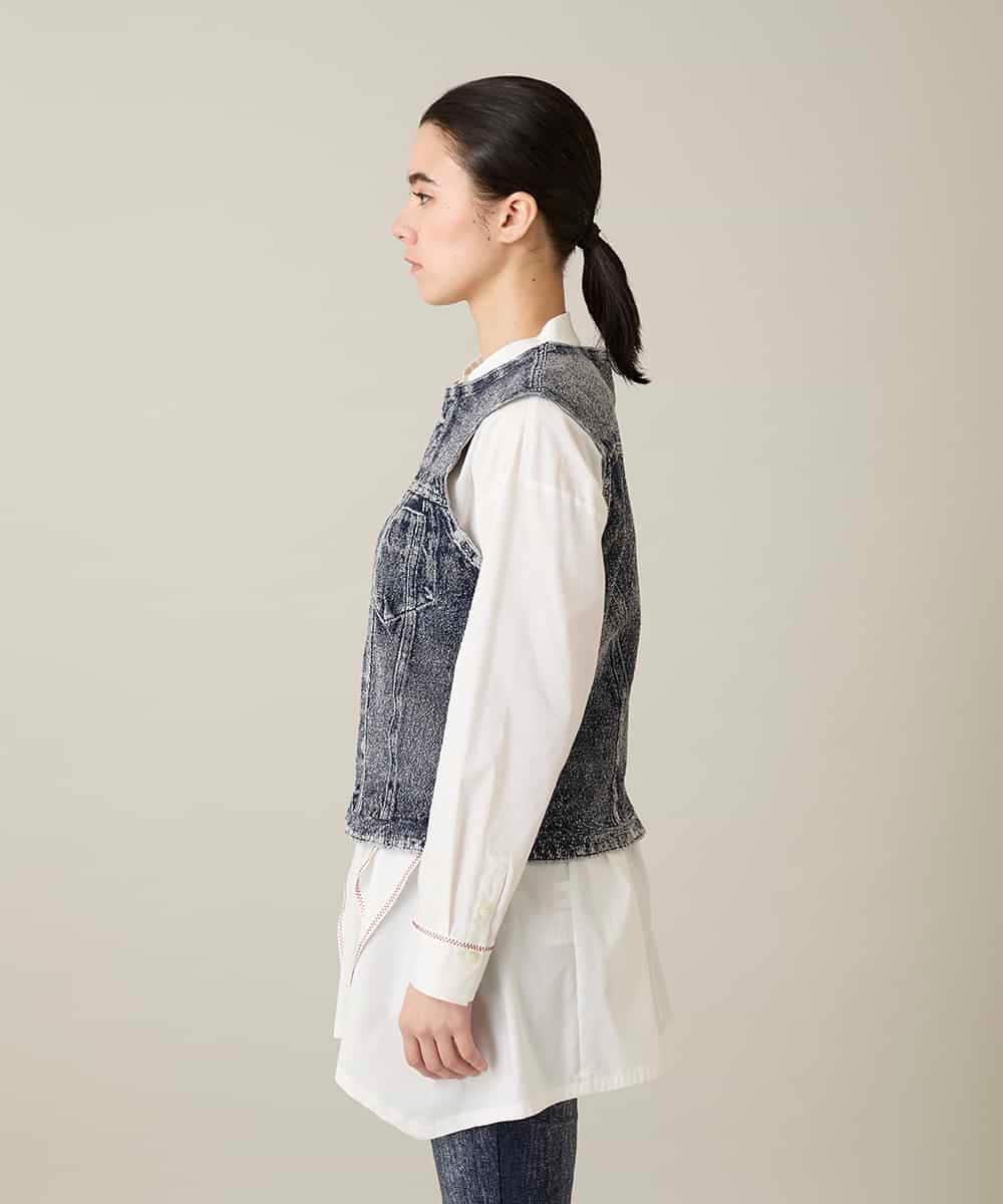 RSDFD22490 TRUNK HIROKO KOSHINO(ヒロココシノ) 立体ストレッチデニムノーカラーベスト/日本製/洗える ネイビー