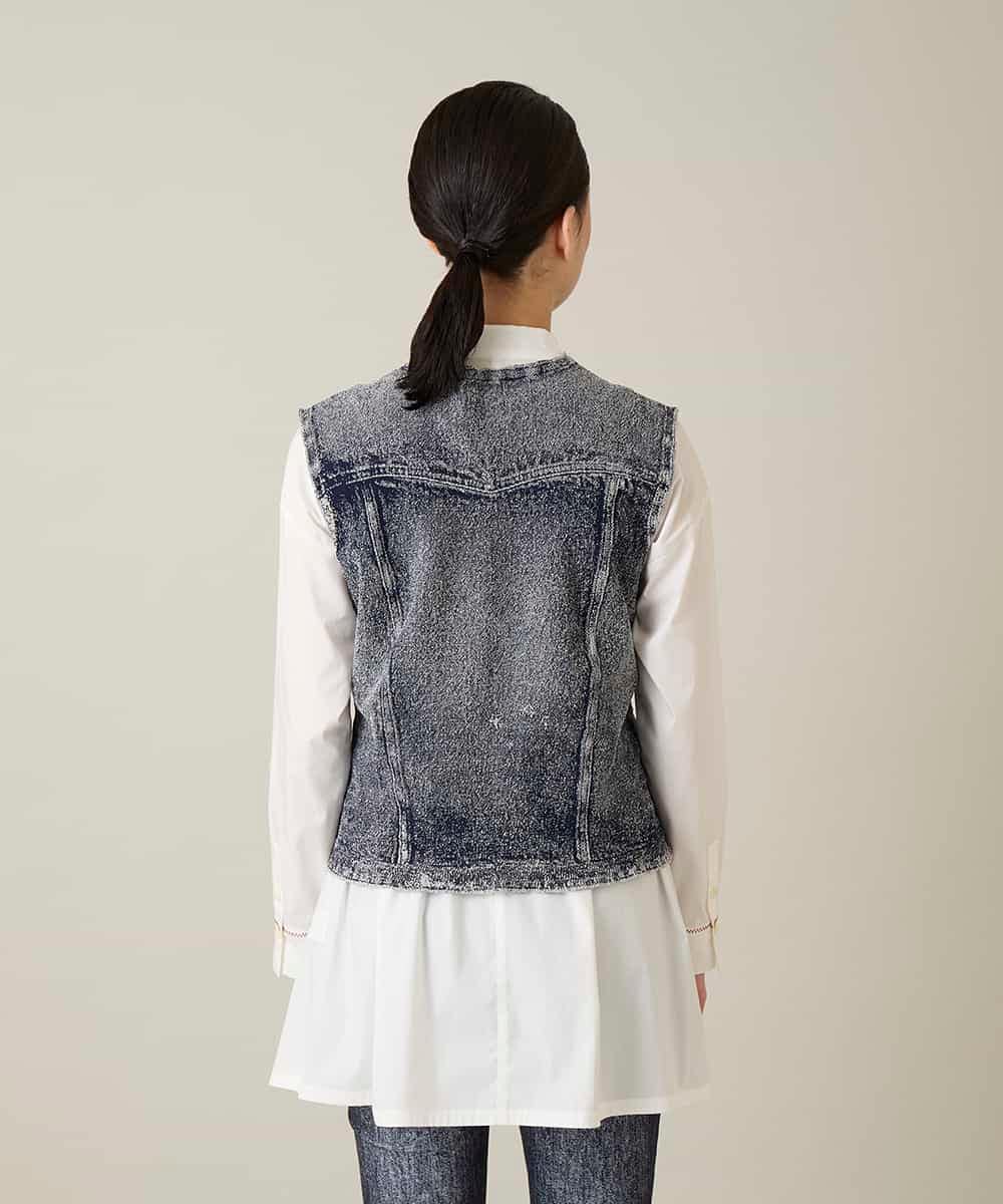 RSDFD22490 TRUNK HIROKO KOSHINO(ヒロココシノ) 立体ストレッチデニムノーカラーベスト/日本製/洗える ネイビー