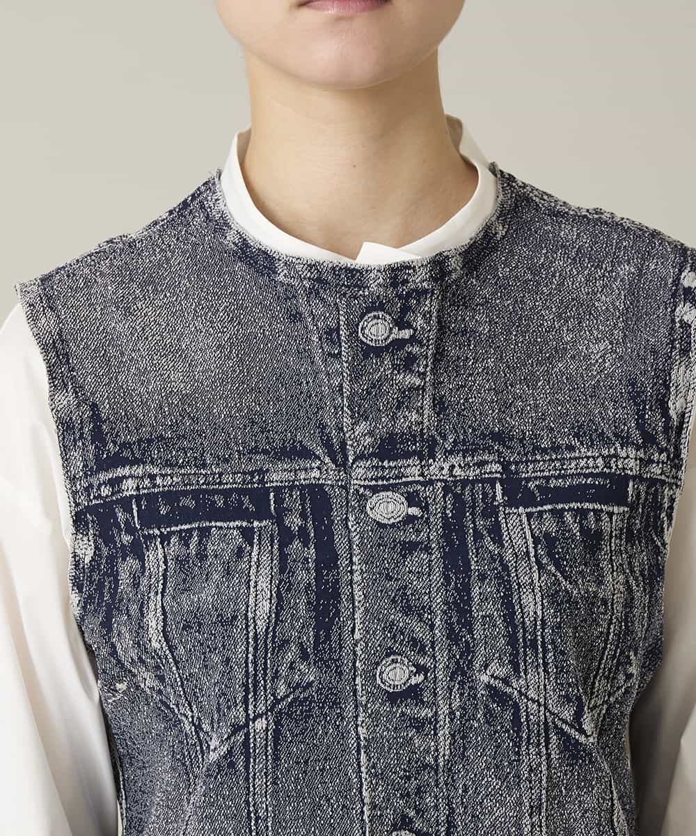 RSDFD22490 TRUNK HIROKO KOSHINO(ヒロココシノ) 立体ストレッチデニムノーカラーベスト/日本製/洗える ネイビー