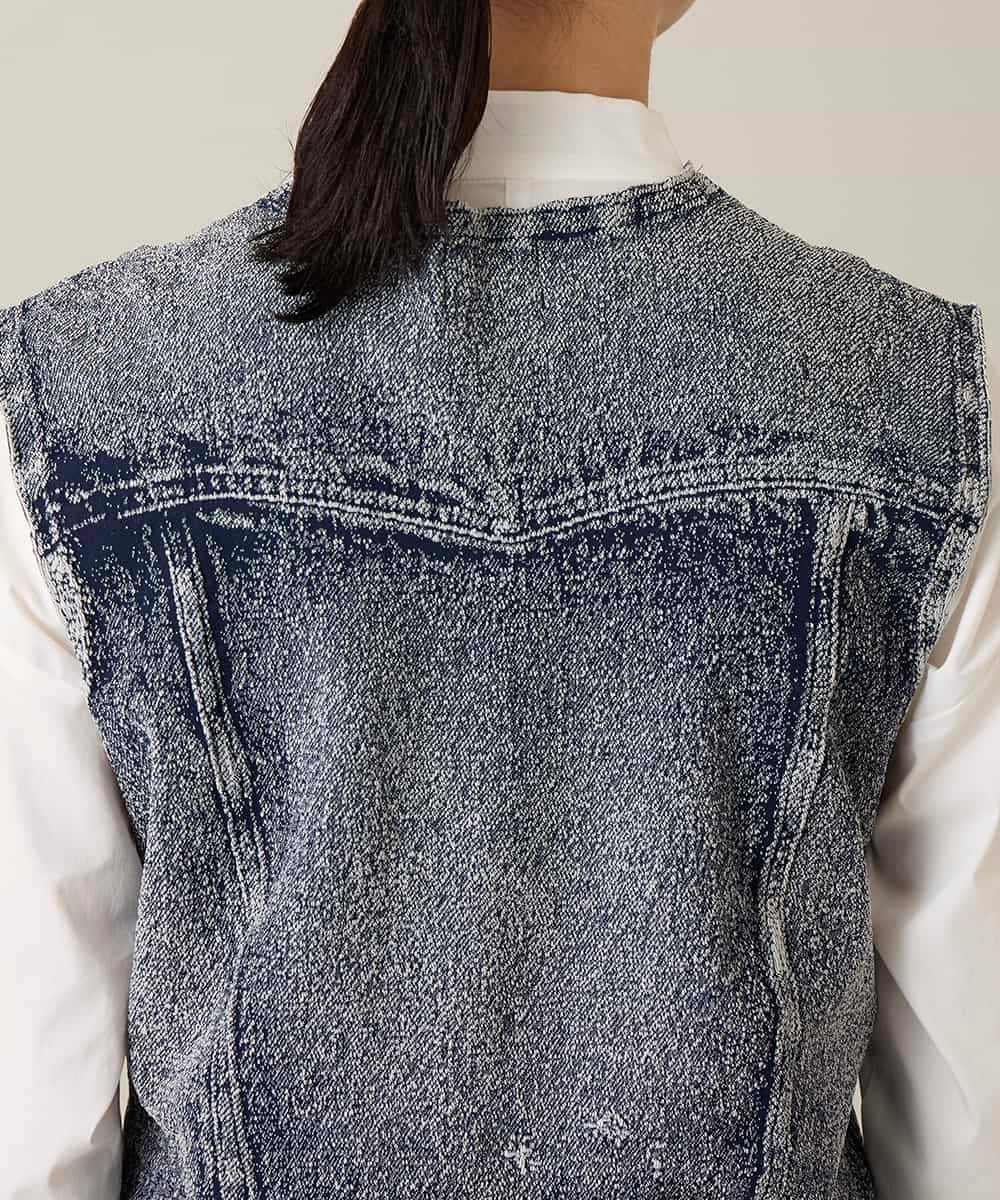 RSDFD22490 TRUNK HIROKO KOSHINO(ヒロココシノ) 立体ストレッチデニムノーカラーベスト/日本製/洗える ネイビー