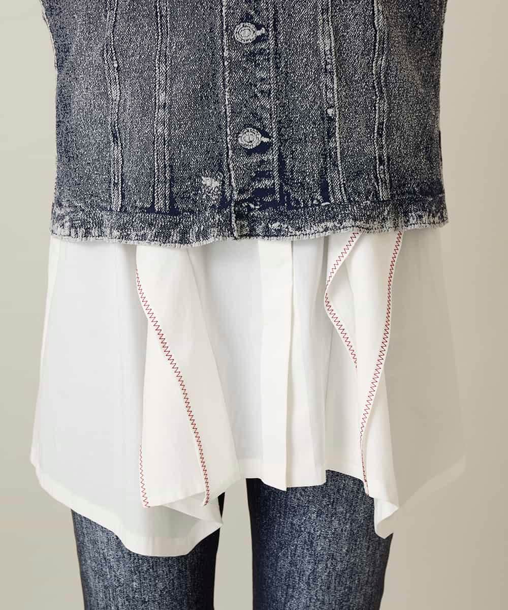 RSDFD22490 TRUNK HIROKO KOSHINO(ヒロココシノ) 立体ストレッチデニムノーカラーベスト/日本製/洗える ネイビー