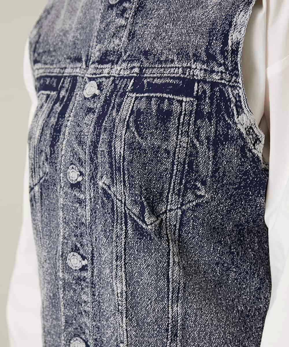 RSDFD22490 TRUNK HIROKO KOSHINO(ヒロココシノ) 立体ストレッチデニムノーカラーベスト/日本製/洗える ネイビー