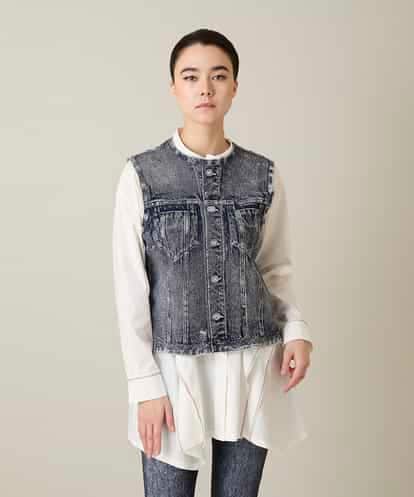 RSDFD22490 TRUNK HIROKO KOSHINO 立体ストレッチデニムノーカラーベスト/日本製/洗える