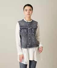 RSDFD22490 TRUNK HIROKO KOSHINO(ヒロココシノ) 立体ストレッチデニムノーカラーベスト/日本製/洗える ネイビー