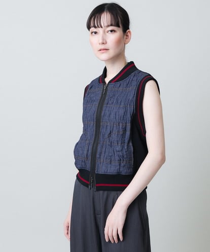 RSDJB03630 TRUNK HIROKO KOSHINO ワッシャーデニムダンボールジョイントベスト /洗える