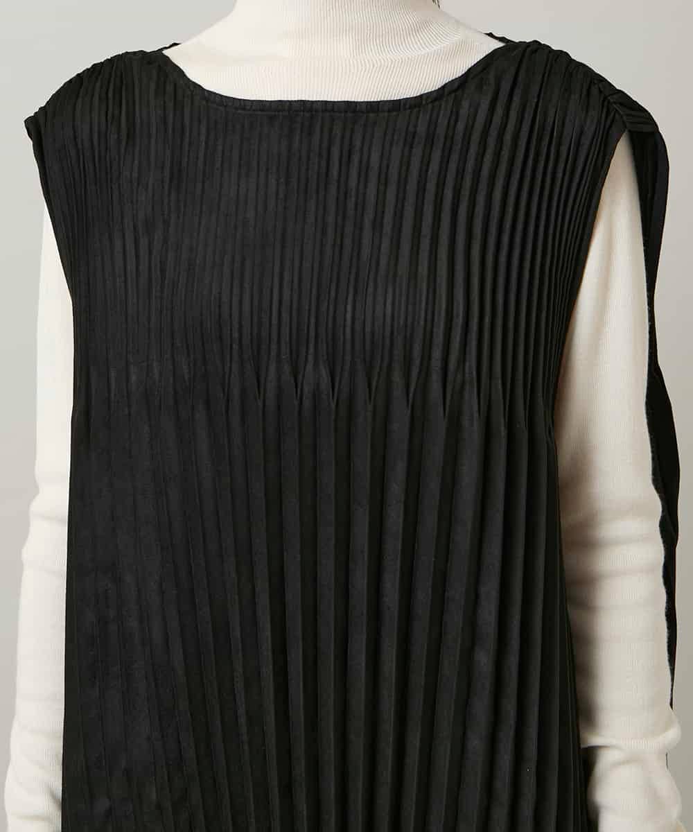 RSECD06490 TRUNK HIROKO KOSHINO(ヒロココシノ) エコスエードアコーディオンプリーツワンピース ブラック