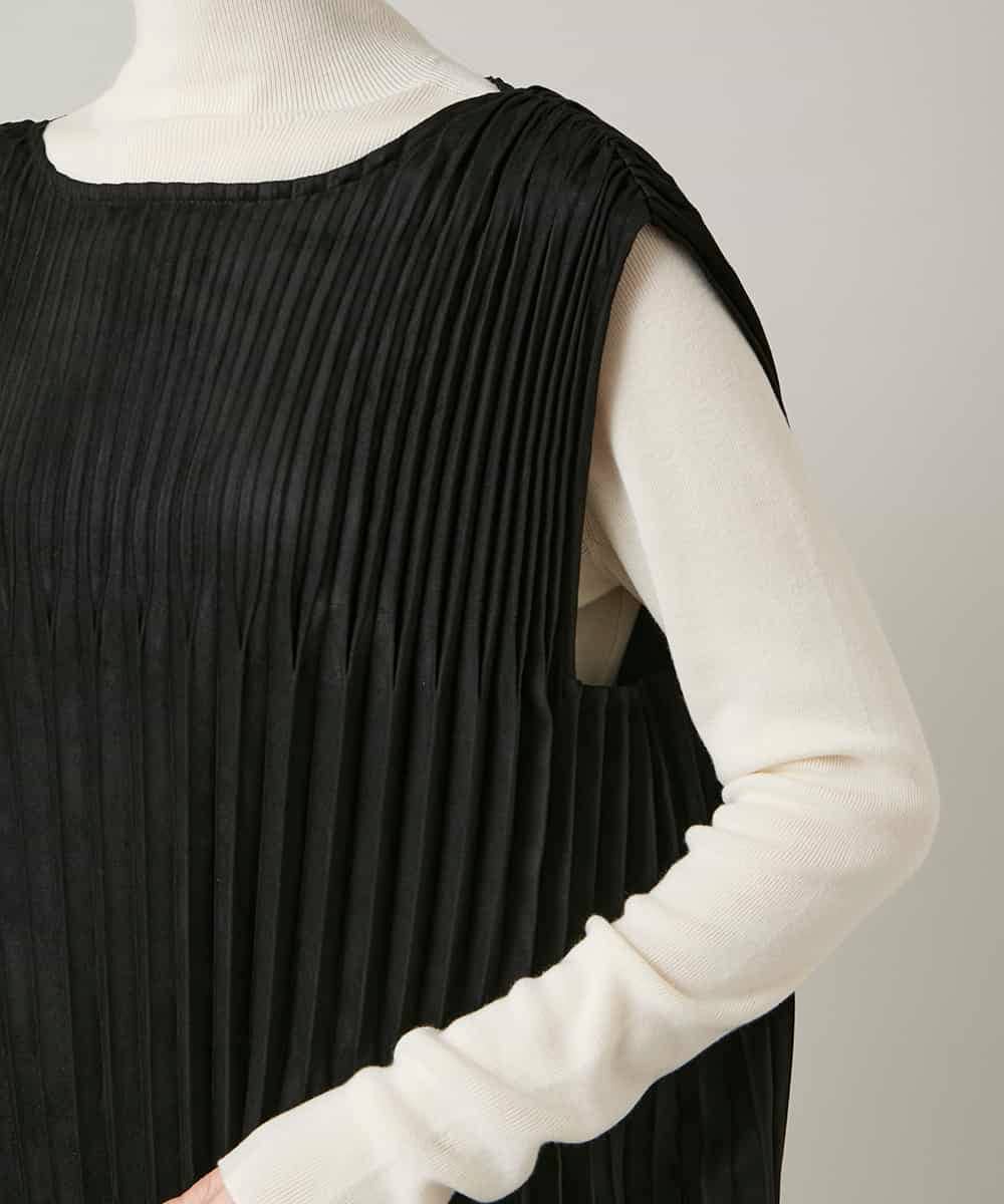 RSECD06490 TRUNK HIROKO KOSHINO(ヒロココシノ) エコスエードアコーディオンプリーツワンピース ブラック