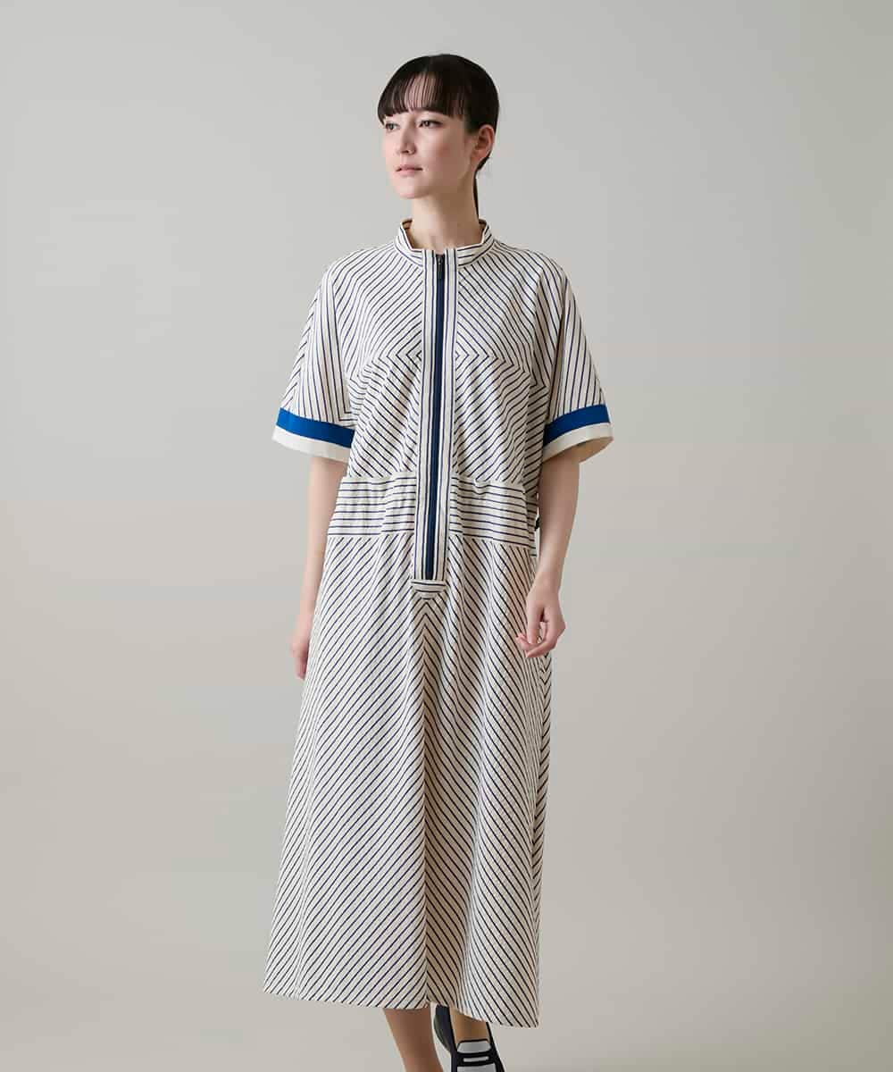 RSEGA06660 TRUNK HIROKO KOSHINO(ヒロココシノ) ウエストドロストストライプワンピース /洗える ブルー