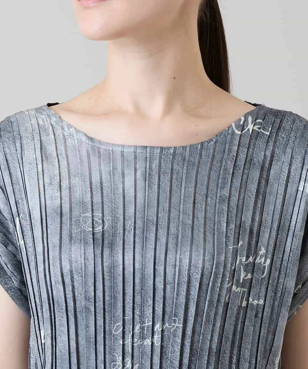 RSEGD03590 TRUNK HIROKO KOSHINO(ヒロココシノ) デニム風ロゴプリントプリーツワンピース/洗える ブラック