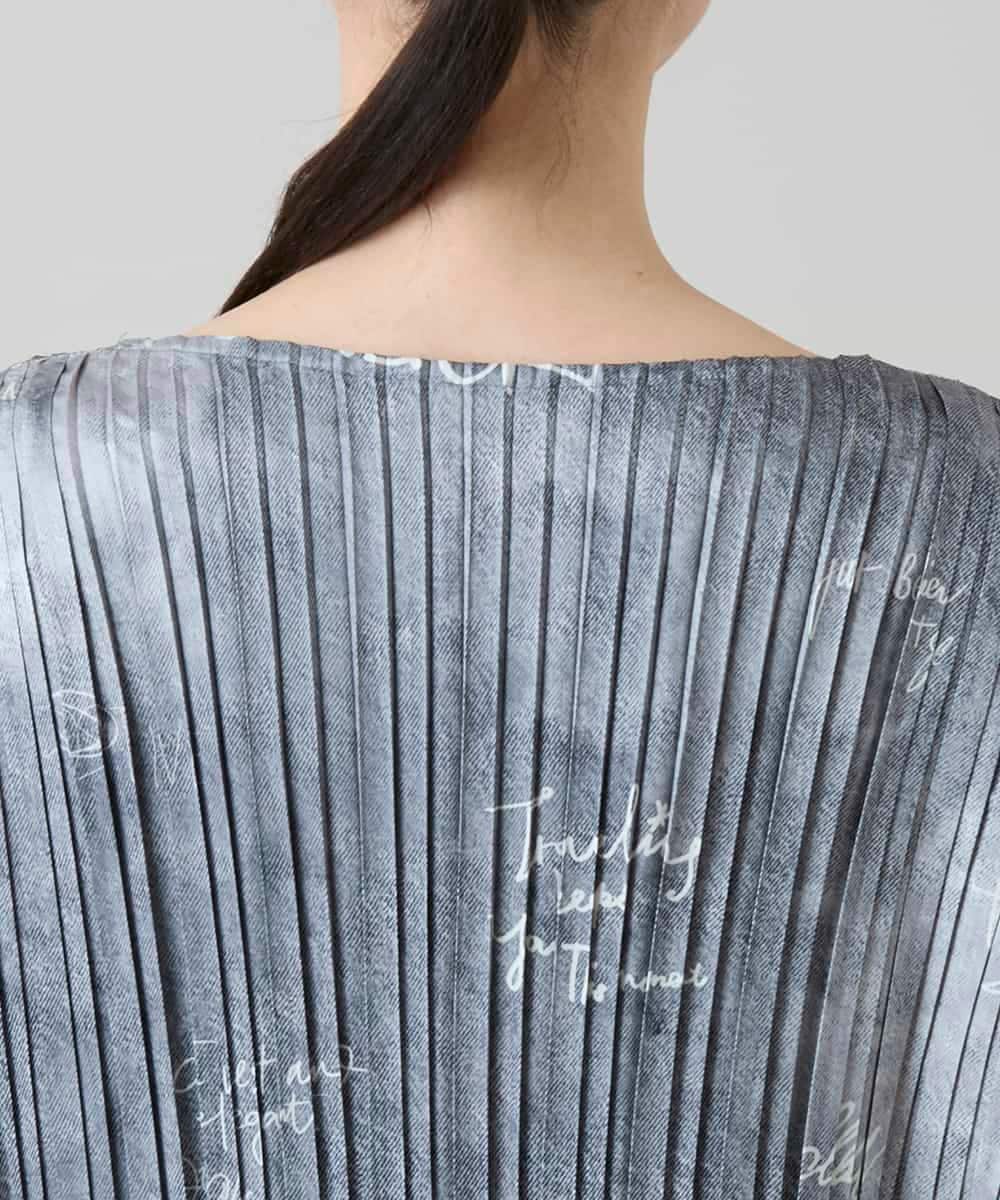 RSEGD03590 TRUNK HIROKO KOSHINO(ヒロココシノ) デニム風ロゴプリントプリーツワンピース/洗える ブラック