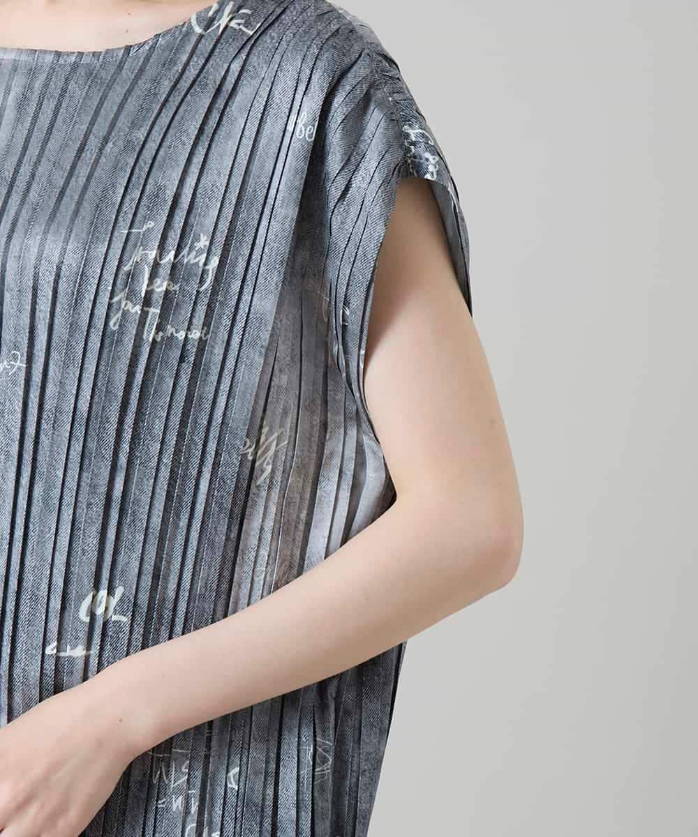 RSEGD03590 TRUNK HIROKO KOSHINO(ヒロココシノ) デニム風ロゴプリントプリーツワンピース/洗える ブラック