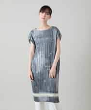 RSEGD03590 TRUNK HIROKO KOSHINO(ヒロココシノ) デニム風ロゴプリントプリーツワンピース/洗える ブラック