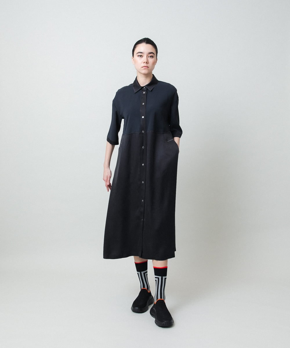 RSEGD10590 TRUNK HIROKO KOSHINO(ヒロココシノ) 異素材ドッキングシャツワンピース ダークグレー