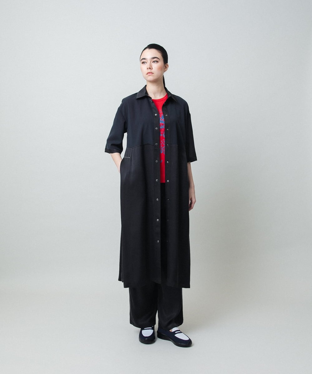 RSEGD10590 TRUNK HIROKO KOSHINO(ヒロココシノ) 異素材ドッキングシャツワンピース ダークグレー