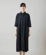 RSEGD10590 TRUNK HIROKO KOSHINO(ヒロココシノ) 異素材ドッキングシャツワンピース ダークグレー