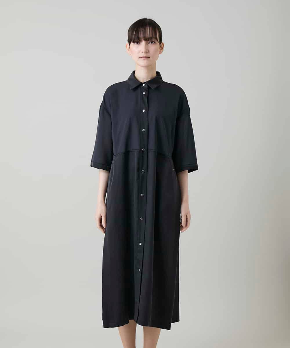 RSEGD10590 TRUNK HIROKO KOSHINO(ヒロココシノ) 異素材ドッキングシャツワンピース ダークグレー