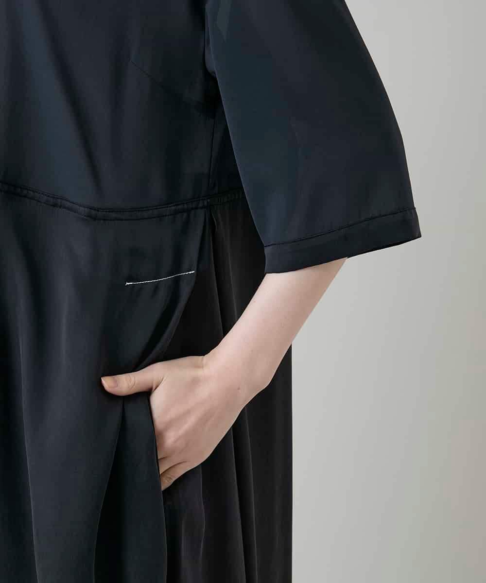 RSEGD10590 TRUNK HIROKO KOSHINO(ヒロココシノ) 異素材ドッキングシャツワンピース ダークグレー