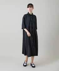 RSEGD10590 TRUNK HIROKO KOSHINO(ヒロココシノ) 異素材ドッキングシャツワンピース ダークグレー