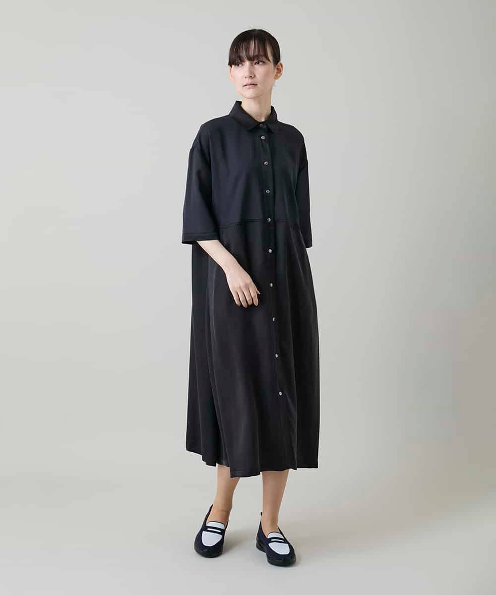 RSEGD10590 TRUNK HIROKO KOSHINO(ヒロココシノ) 異素材ドッキングシャツワンピース ダークグレー