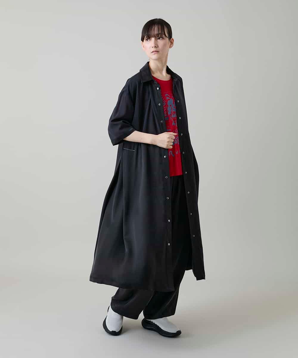 RSEGD10590 TRUNK HIROKO KOSHINO(ヒロココシノ) 異素材ドッキングシャツワンピース ダークグレー