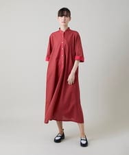 RSEGD13630 TRUNK HIROKO KOSHINO(ヒロココシノ) トリコットストライプ切り替えデザインワンピース /洗える レッド