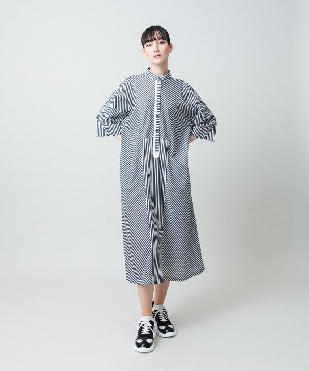 RSEGD13630 TRUNK HIROKO KOSHINO(ヒロココシノ) 【先行予約】トリコットストライプ切り替えデザインワンピース /洗える ネイビー