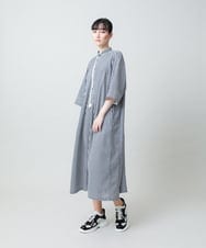 RSEGD13630 TRUNK HIROKO KOSHINO(ヒロココシノ) 【先行予約】トリコットストライプ切り替えデザインワンピース /洗える ネイビー