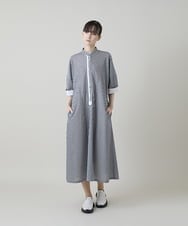 RSEGD13630 TRUNK HIROKO KOSHINO(ヒロココシノ) トリコットストライプ切り替えデザインワンピース /洗える ネイビー