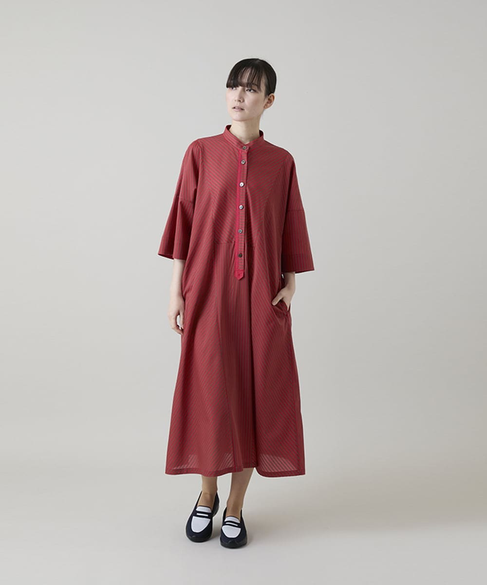 RSEGD13630 TRUNK HIROKO KOSHINO(ヒロココシノ) トリコットストライプ切り替えデザインワンピース /洗える ネイビー