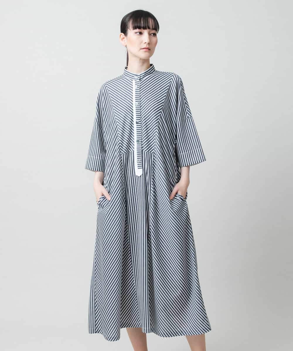 RSEGD13630 TRUNK HIROKO KOSHINO(ヒロココシノ) 【先行予約】トリコットストライプ切り替えデザインワンピース /洗える ネイビー