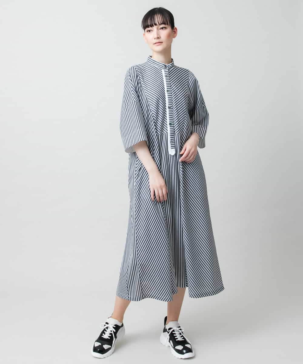 RSEGD13630 TRUNK HIROKO KOSHINO(ヒロココシノ) 【先行予約】トリコットストライプ切り替えデザインワンピース /洗える ネイビー