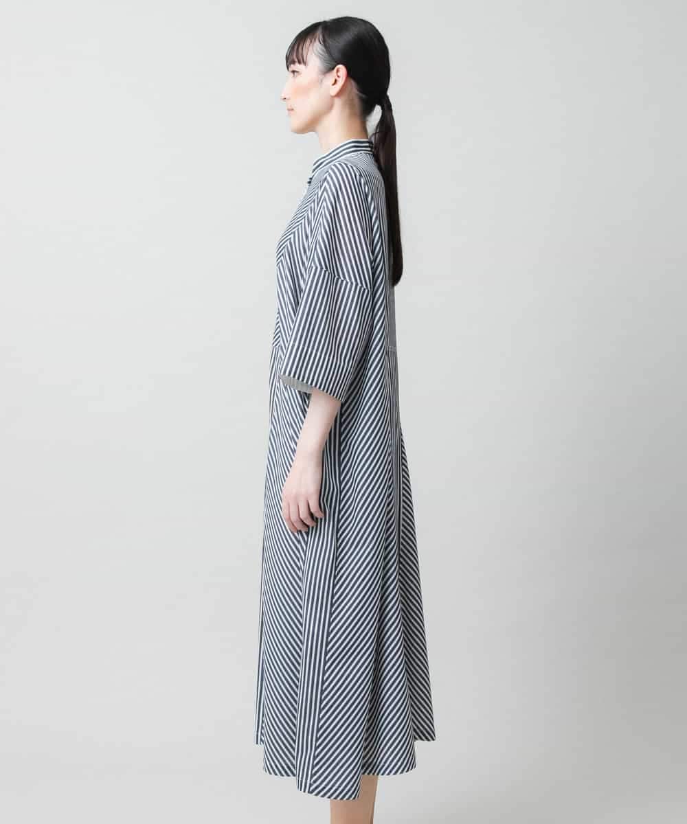 RSEGD13630 TRUNK HIROKO KOSHINO(ヒロココシノ) 【先行予約】トリコットストライプ切り替えデザインワンピース /洗える ネイビー