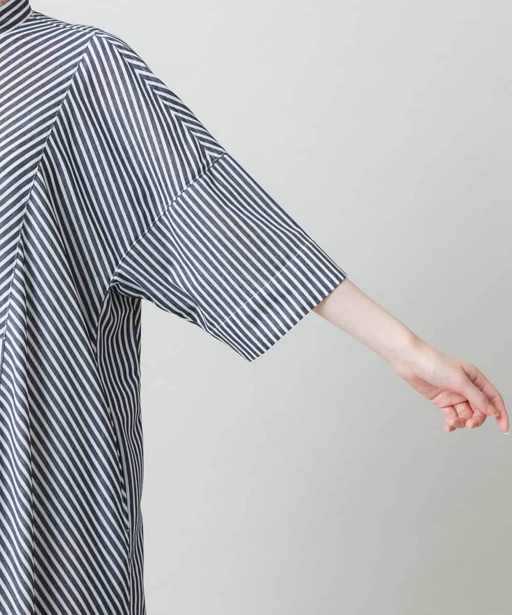 RSEGD13630 TRUNK HIROKO KOSHINO(ヒロココシノ) 【先行予約】トリコットストライプ切り替えデザインワンピース /洗える ネイビー