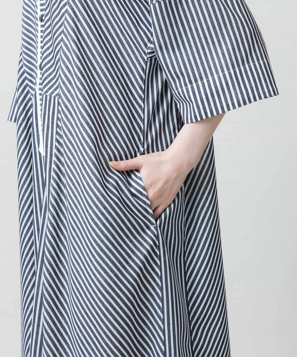 RSEGD13630 TRUNK HIROKO KOSHINO(ヒロココシノ) 【先行予約】トリコットストライプ切り替えデザインワンピース /洗える ネイビー