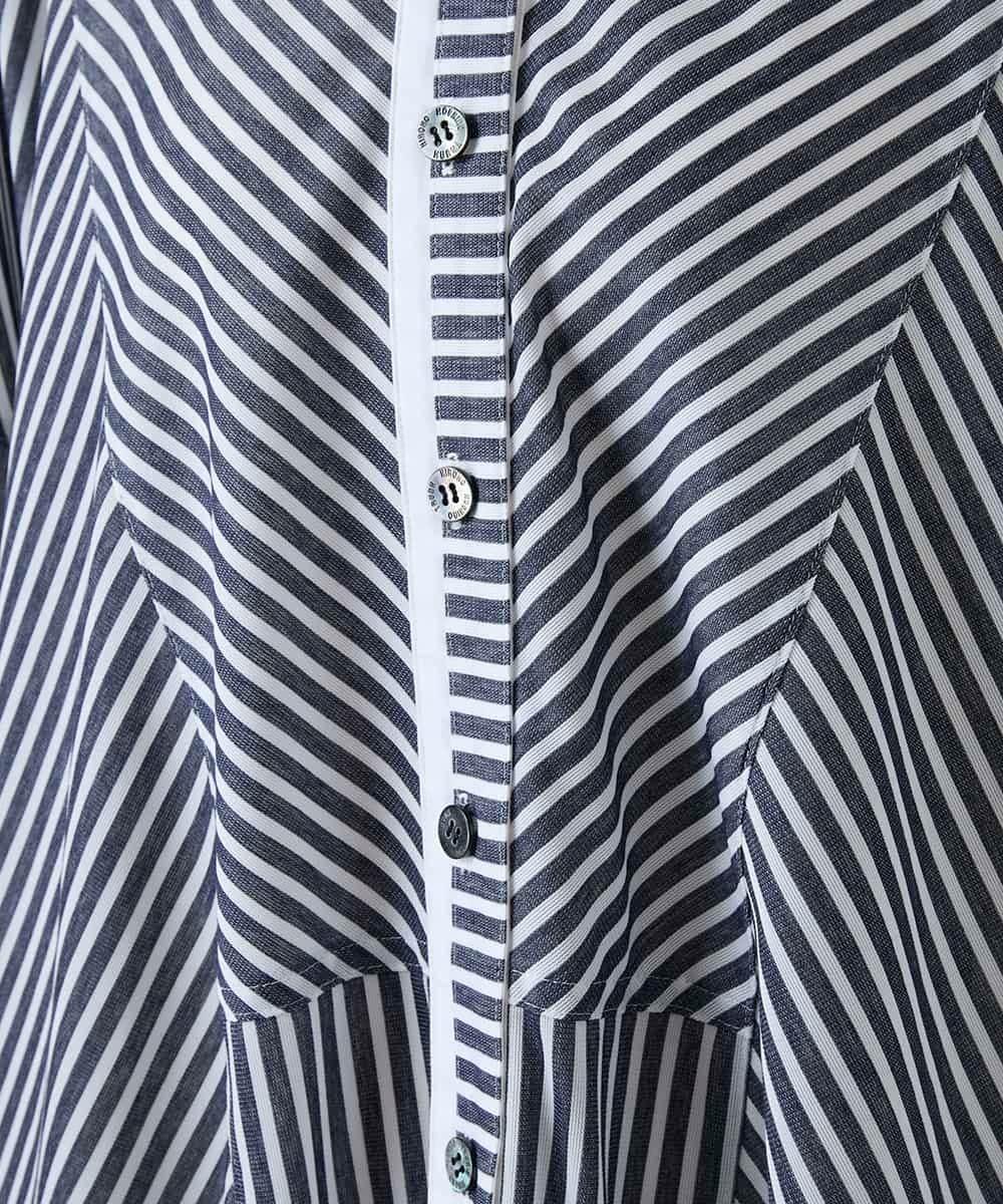 RSEGD13630 TRUNK HIROKO KOSHINO(ヒロココシノ) トリコットストライプ切り替えデザインワンピース /洗える ネイビー