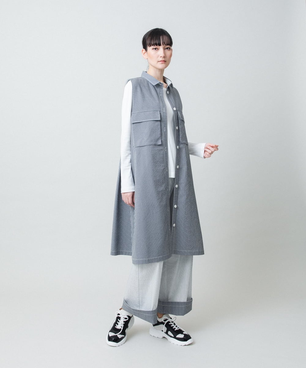 RSEGE16530 TRUNK HIROKO KOSHINO(ヒロココシノ) 【先行予約】サッカーストライプロングシャツベスト/洗える ダークグレー