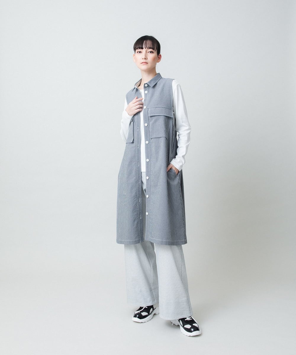 RSEGE16530 TRUNK HIROKO KOSHINO(ヒロココシノ) 【先行予約】サッカーストライプロングシャツベスト/洗える ダークグレー