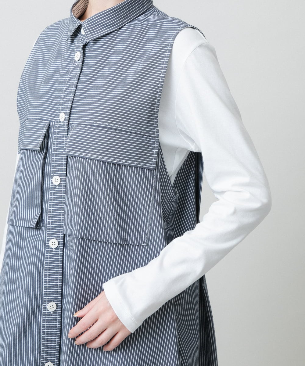 RSEGE16530 TRUNK HIROKO KOSHINO(ヒロココシノ) 【先行予約】サッカーストライプロングシャツベスト/洗える ダークグレー