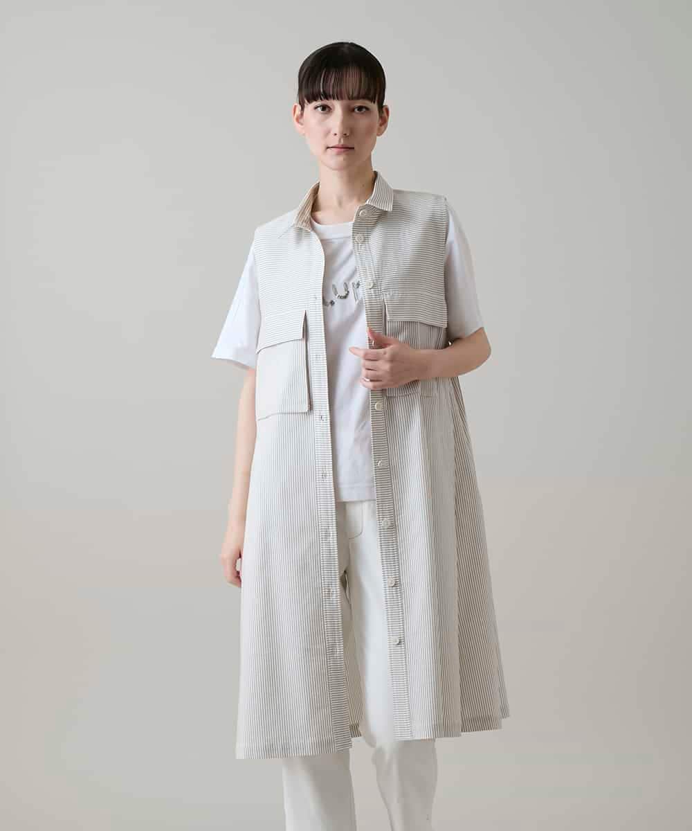 RSEGE16530 TRUNK HIROKO KOSHINO(ヒロココシノ) サッカーストライプロングシャツベスト/洗える ベージュ