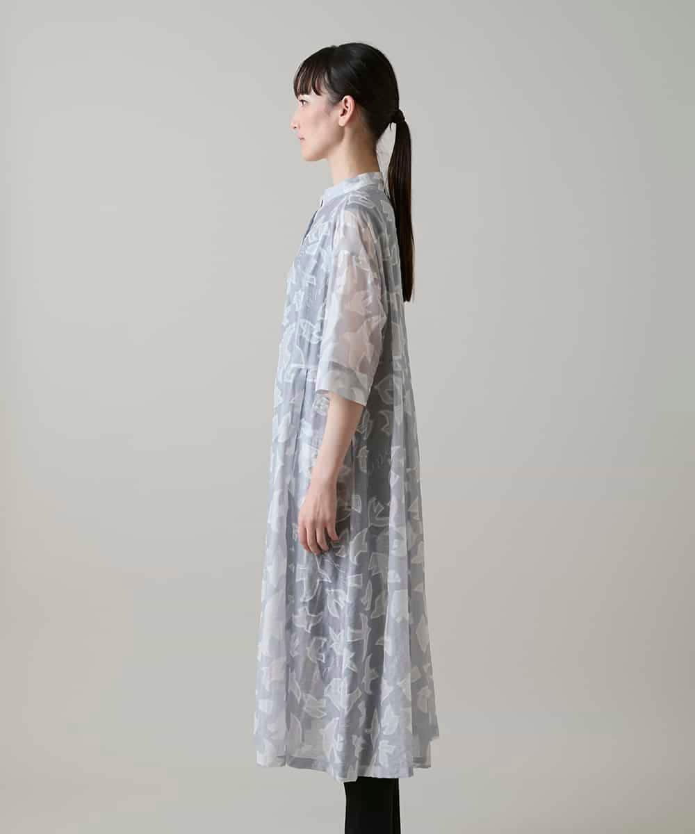 RSEGF50590 TRUNK HIROKO KOSHINO(ヒロココシノ) かもめロゴ総柄タックワンピース /洗える ライトグレー