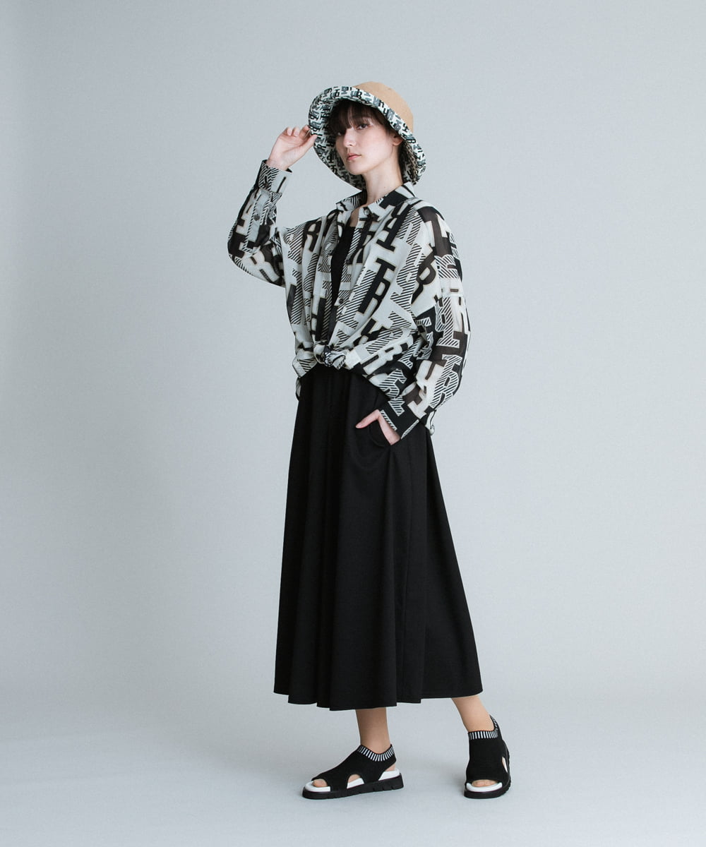 RSEGT28630 TRUNK HIROKO KOSHINO(ヒロココシノ) 【洗濯機で洗える/日本製】TRロゴジョイントフレアワンピース ライトグレー