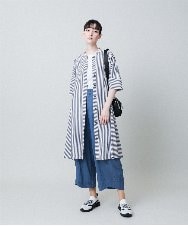 RSEHB07590 TRUNK HIROKO KOSHINO(ヒロココシノ) ストライプAラインロングブラウス/洗える ネイビー
