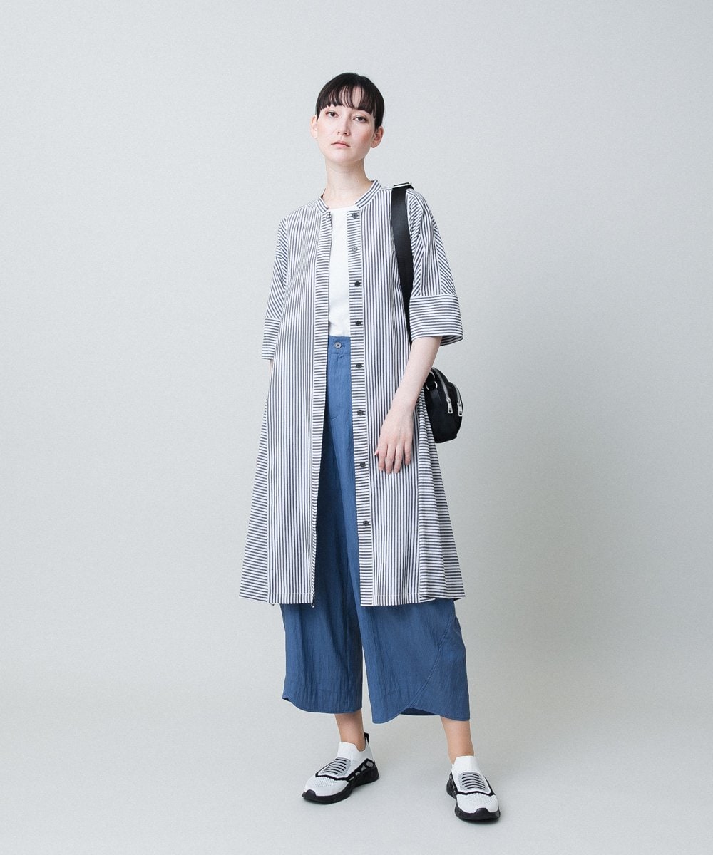 RSEHB07590 TRUNK HIROKO KOSHINO(ヒロココシノ) ストライプAラインロングブラウス/洗える ネイビー