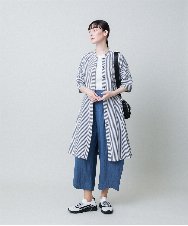 RSEHB07590 TRUNK HIROKO KOSHINO(ヒロココシノ) ストライプAラインロングブラウス/洗える ネイビー